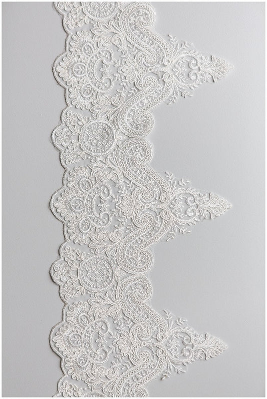 Lace trim off-white/ elegant bridal lace trim/ veil lace trim/ lace embroidery/ wedding dress lace trim// T17-045