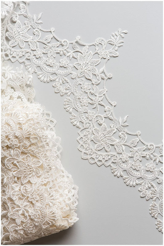 Crochet lace trim off-white/ veil lace trim/ bridal lace trim/ floral embroidered lace trim// T17-049