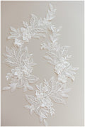 2Stk. 3D Gespiegelte Hochzeitskleid Applikation, Große Spitzen Applikation, Blumen Applikation, große Spitze Blume, Illusion Back Lace, Lace Patch// A17-129
