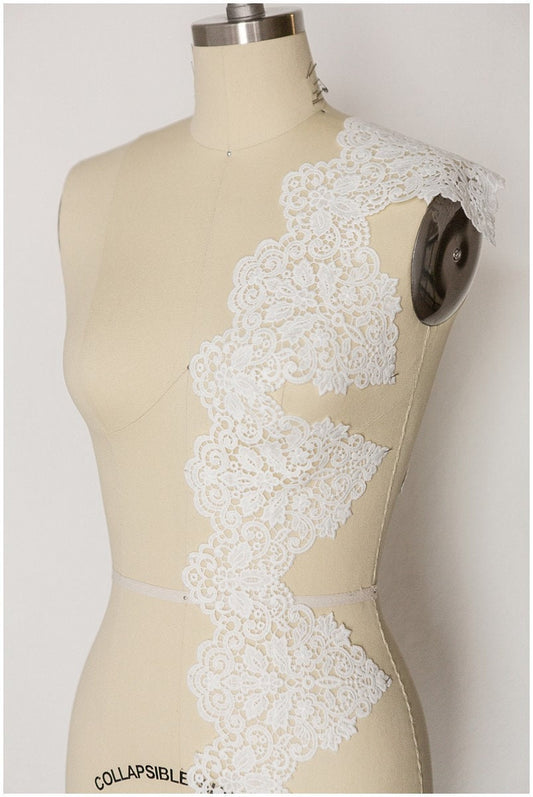 Milk silk embroidered lace trim/ elegant bridal lace trim/ off-white lace trim/ guipure look lace/ wedding dress lace trim// T17-057