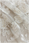 Floral Glitter Mesh Fabric/ Off-White Silver Glitter Tulle/ Wedding Dress Tulle Fabric/ Bridal Glitter Fabric// R-001