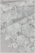 Bridal lace fabric off-white/ large flower lace/ rose petal lace fabric/ wedding dress lace/ bridal gown lace// L17-162