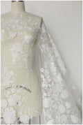 Bridal lace fabric off-white/ large flower lace/ rose petal lace fabric/ wedding dress lace/ bridal gown lace// L17-162