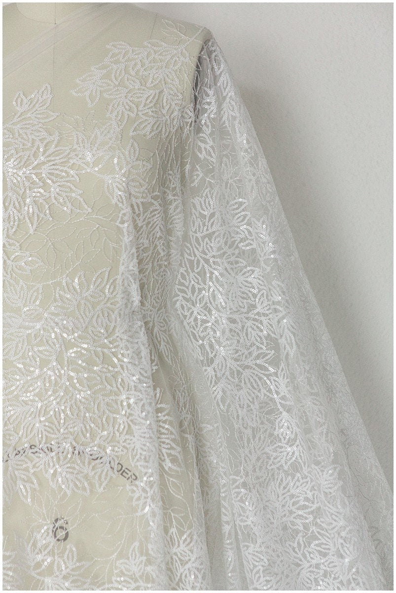 Pailletten Spitzenstoff, gefrorene Spitze, Brautspitze Stoff, Brautkleid Spitze, Couture Spitzenstoff, Spitzenkleid, Boho Braut Spitze// L17-163