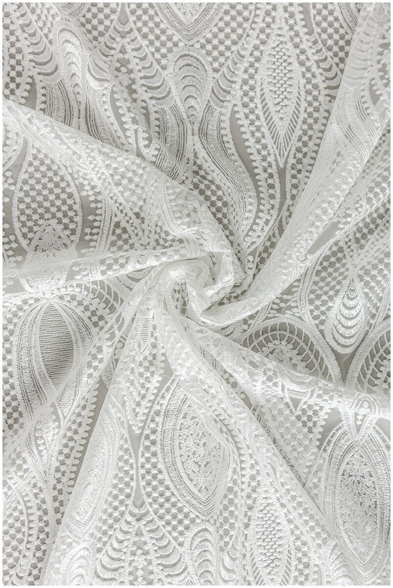 Braut Spitzenstoff Off-White/ Hochzeitskleid Spitze/ moderne geometrische Spitze/ Boho Hochzeitskleid/ Boho Spitze// L17-166