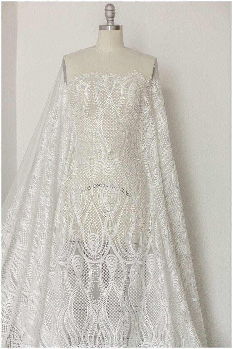 Braut Spitzenstoff Off-White/ Hochzeitskleid Spitze/ moderne geometrische Spitze/ Boho Hochzeitskleid/ Boho Spitze// L17-166