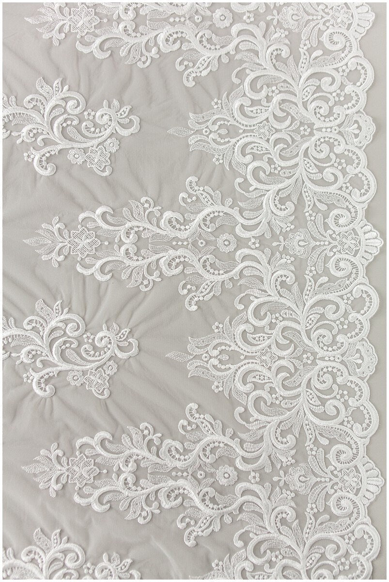 Heavy Embroidered Lace Fabric/ Bridal Lace Off-White/ Wedding Dress Lace/ Wedding Lace// L17-169
