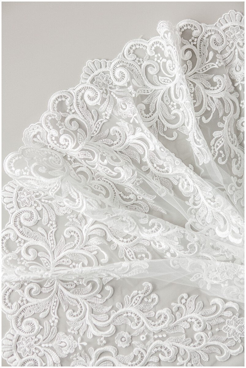 Heavy Embroidered Lace Fabric/ Bridal Lace Off-White/ Wedding Dress Lace/ Wedding Lace// L17-169