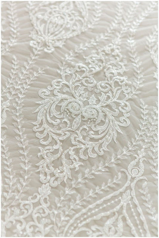 Wunderschöner Spitzenstoff Off-White/ Brautkleid Stoff/ Hochzeitskleid Tüll/ Couture/ Perlen Spitzenstoff/ Spitze Design// L17-182