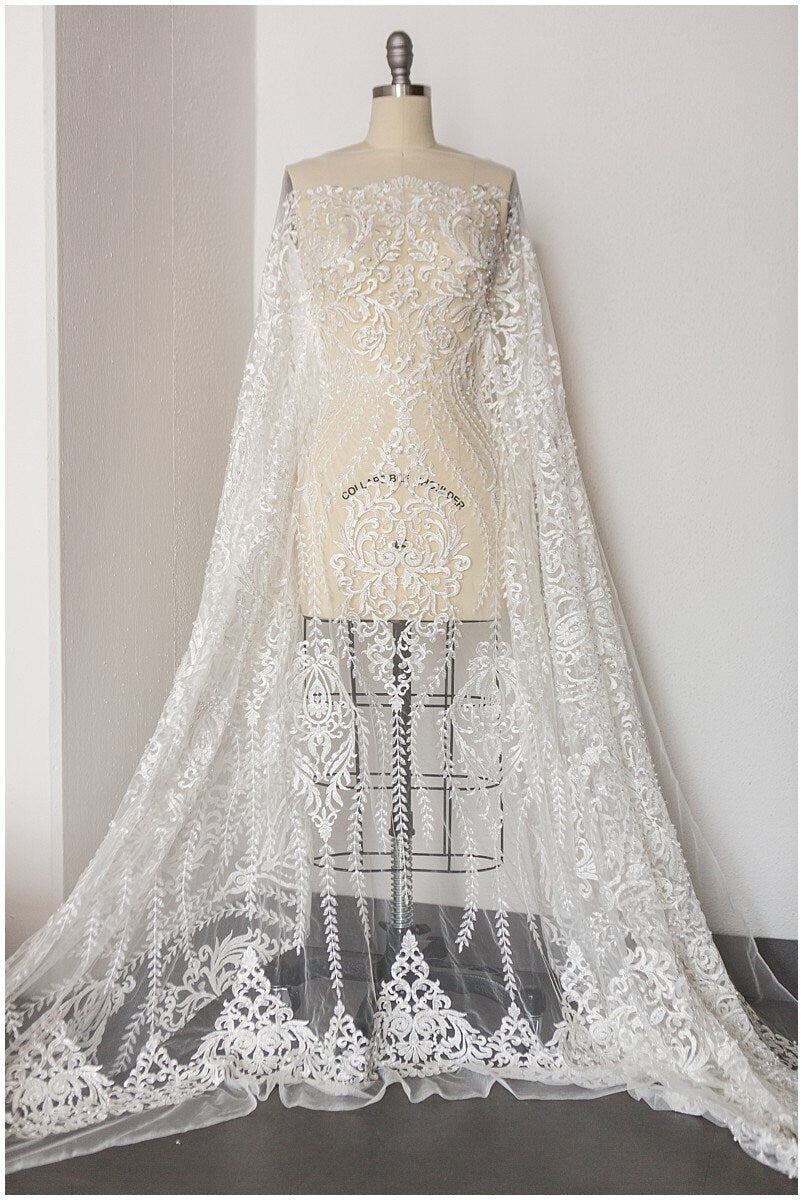 Wunderschöner Spitzenstoff Off-White/ Brautkleid Stoff/ Hochzeitskleid Tüll/ Couture/ Perlen Spitzenstoff/ Spitze Design// L17-182