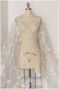 Romantic off-white silver glitter fabric/ floral glitter tulle/ wedding dress tulle/ glitter lace fabric// R-007