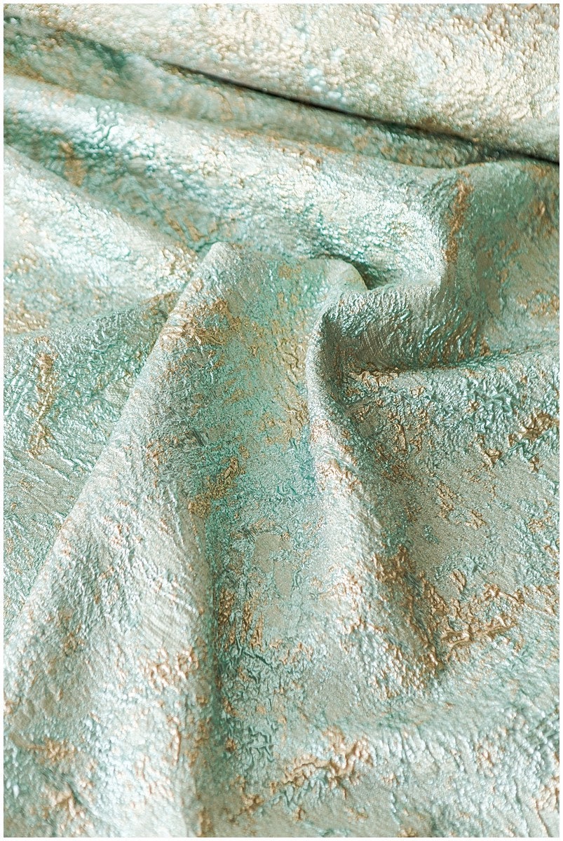 Turquoise old jacquard fabric/ evening dress mint green gold/ bridesmaids jacquard fabric// R-034GR 