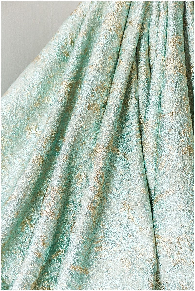 Turquoise old jacquard fabric/ evening dress mint green gold/ bridesmaids jacquard fabric// R-034GR 