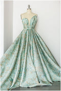 Turquoise old jacquard fabric/ evening dress mint green gold/ bridesmaids jacquard fabric// R-034GR 