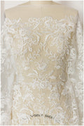 Soft bridal lace fabric off-white/ floral lace fabric/ wedding dress lace/ veil lace/ cotton lace// L17-172C
