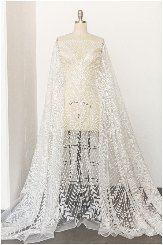 Soft embroidered boho lace fabric/ wedding lace fabric off-white/ boho wedding dress/ bridal lace fabric/ vintage lace// L17-173