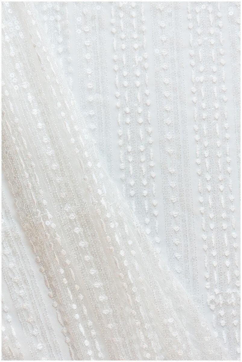 50% Sale - 2. Qualität - Moderner Spitzenstoff mit glänzenden Pailletten/ Braut Spitzenstoff Off-White/ moderner Spitzenstoff/ Streifenspitze// L17-174DEF