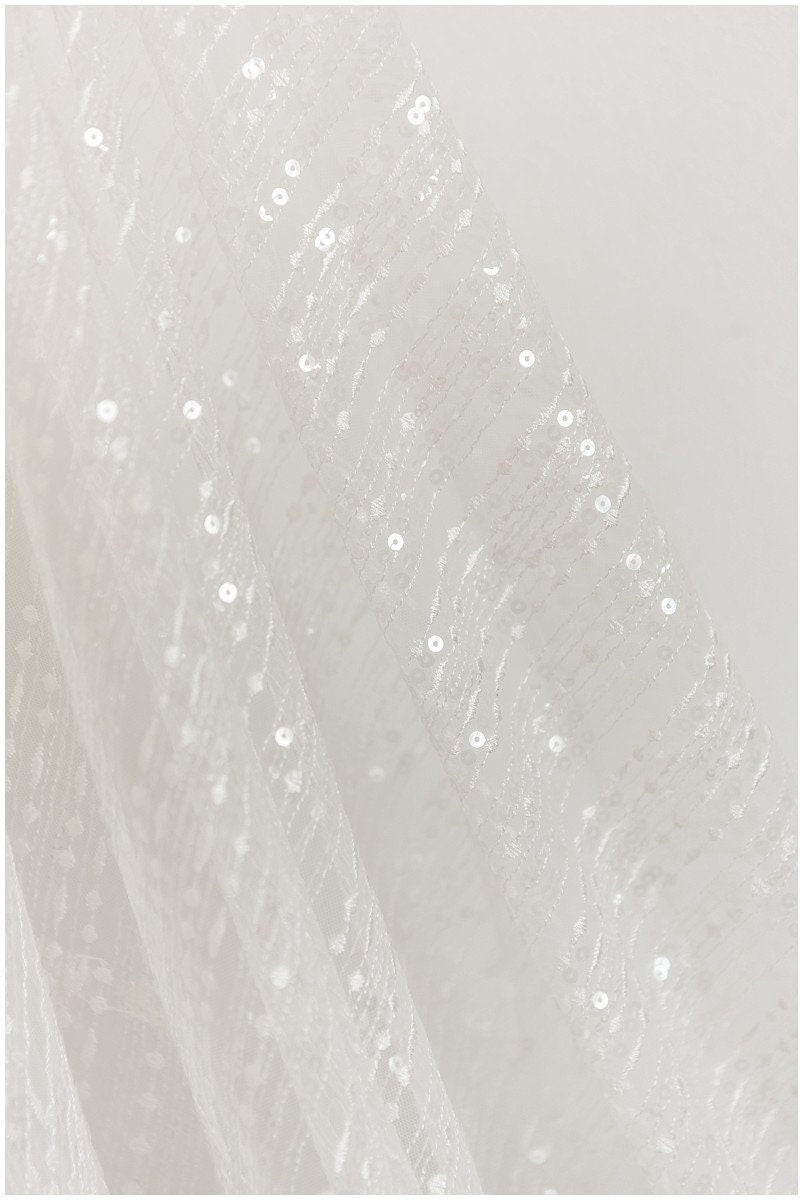 50% Sale - 2. Qualität - Moderner Spitzenstoff mit glänzenden Pailletten/ Braut Spitzenstoff Off-White/ moderner Spitzenstoff/ Streifenspitze// L17-174DEF