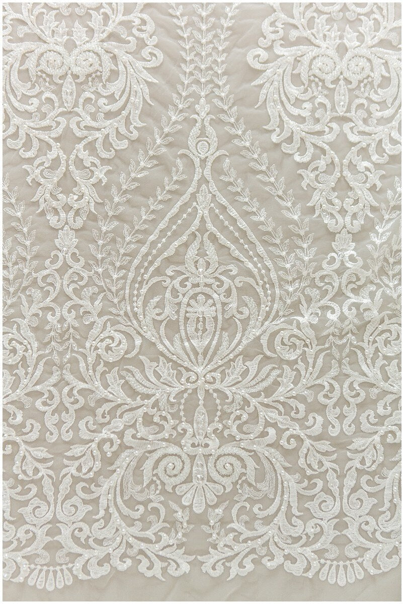 Wunderschöner Spitzenstoff Off-White/ Brautkleid Stoff/ Hochzeitskleid Tüll/ Couture/ Perlen Spitzenstoff/ Spitze Design// L17-182