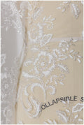 Shinebeads glitter fabric/ off-white silver glitter tulle/ flower pearl glitter tulle/ wedding dress tulle/ bridal glitter fabric// R-003
