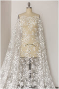 Shinebeads glitter fabric/ off-white silver glitter tulle/ flower pearl glitter tulle/ wedding dress tulle/ bridal glitter fabric// R-003