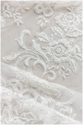 Shinebeads glitter fabric/ off-white silver glitter tulle/ flower pearl glitter tulle/ wedding dress tulle/ bridal glitter fabric// R-003