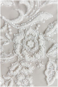 Shinebeads glitter fabric/ off-white silver glitter tulle/ flower pearl glitter tulle/ wedding dress tulle/ bridal glitter fabric// R-003