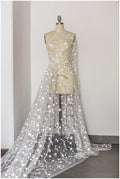 Stars glitter tulle/ off-white glitter tulle/ wedding dress tulle/ printed pearl tulle/ bridal glitter fabric// R-006