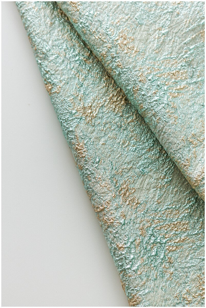 Turquoise old jacquard fabric/ evening dress mint green gold/ bridesmaids jacquard fabric// R-034GR 