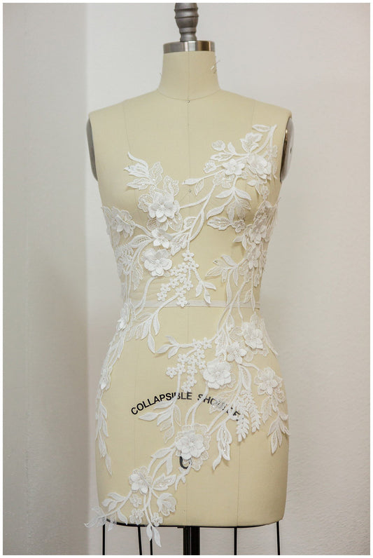 3D Blumen SpitzenApplikation für Hochzeitskleid, Hochzeitskleid Spitzenapplikation mit 3D Blumen, Brautspitze Applikation// A17-155
