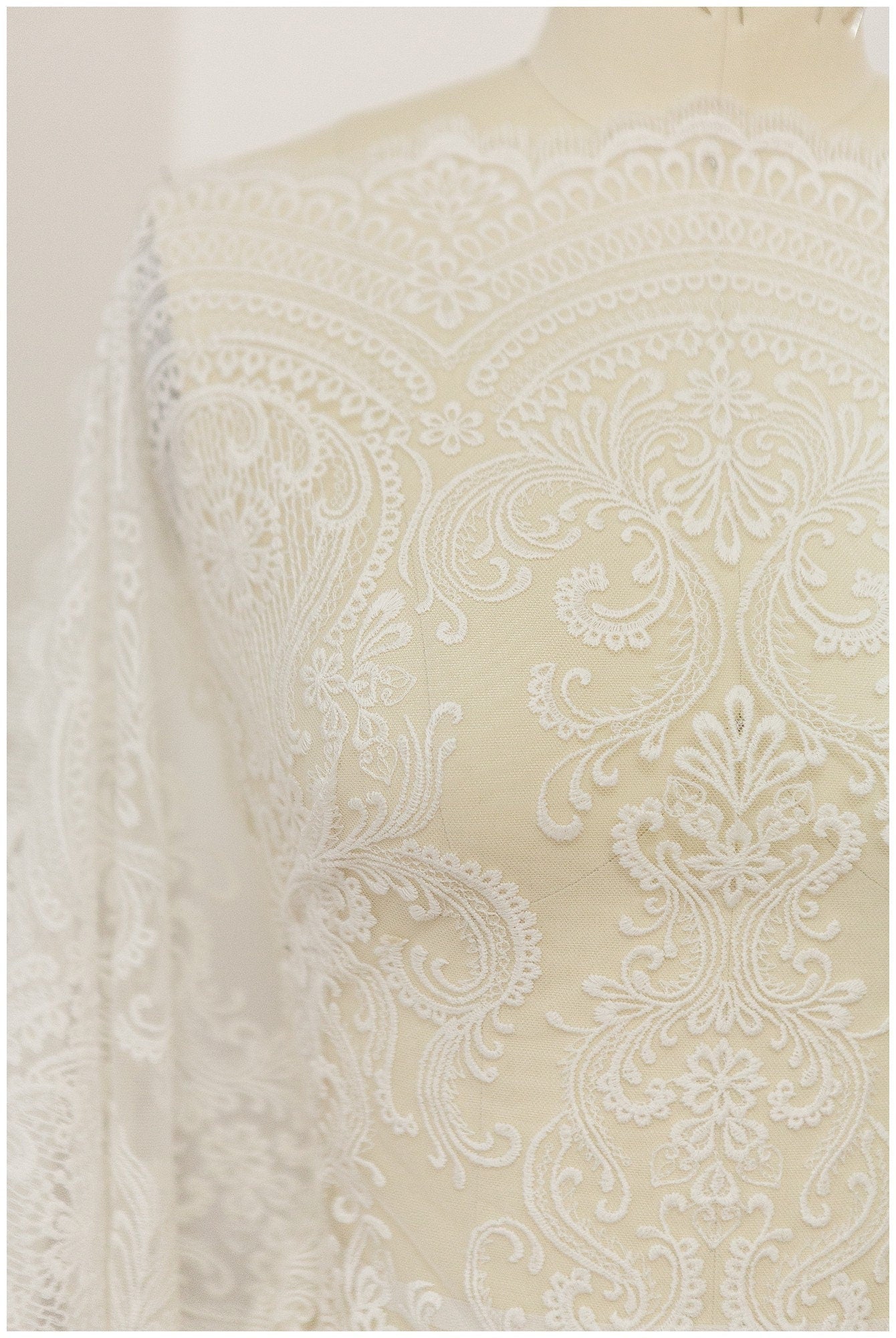 T17-062 /Bridal bolero lace trim, embroidered lace fabric for wedding dress, soft boho lace, boho wedding dress lace, embroidered lace trim