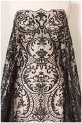 schwarze Braut Spitze/ schwarze florale Spitze/ florale Couture Spitze/ schwarze Spitzen Stickerei // L18-192