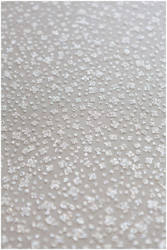 Gradient glitter mesh fabric/ Off-white silver glitter tulle/ Wedding dress tulle fabric/ Bridal glitter fabric// R-009
