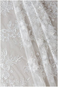 Shiny floral glitter fabric/ Off-White Diamond glitter tulle fabric/ shiny bridal tulle fabric// R-011