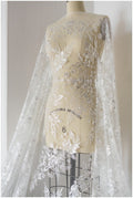 Shiny floral glitter fabric/ Off-White Diamond glitter tulle fabric/ shiny bridal tulle fabric// R-011