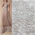 Shiny floral glitter fabric/ Off-White Diamond glitter tulle fabric/ shiny bridal tulle fabric// R-011