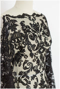 BLACK lace trim for evening dress, embroidered lace trim black, soft lace trim, lace trim for black veil// T17-063
