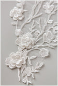Hochzeitskleid Spitzenapplikation mit Zweigen und 3D Blumen, Spitzenblume für Hochzeitskleid, Brautspitze Applikation// A17-153