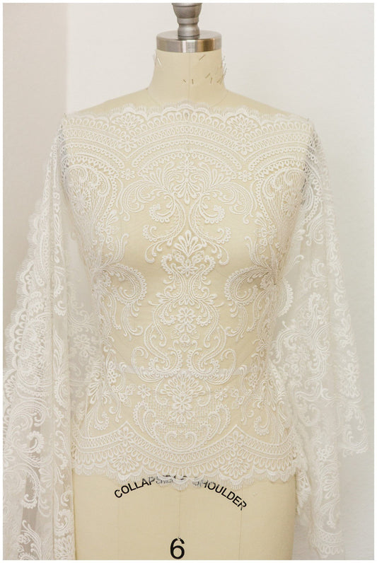 T17-062 /Bridal bolero lace trim, embroidered lace fabric for wedding dress, soft boho lace, boho wedding dress lace, embroidered lace trim