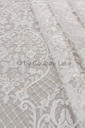 French Floral Lace/ Bridal Raschel Lace Off-White/ French Veil Lace/ Bridal Chanitilly Lace/ Boho Bridal Lace// L18-198