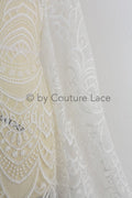 1.1yds piece - Boho lace fabric off-white/ vintage lace fabric/ geometric cotton lace/ wedding dress lace// L18-202