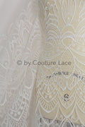 1.1yds piece - Boho lace fabric off-white/ vintage lace fabric/ geometric cotton lace/ wedding dress lace// L18-202