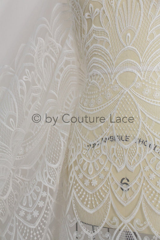 1.1yds Stück - Boho Spitzenstoff Off-White/ Vintage Spitzenstoff/ geometrische Baumwollspitze/ Hochzeitskleid Spitze// L18-202-REST