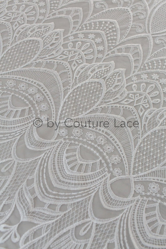 1.1yds Stück - Boho Spitzenstoff Off-White/ Vintage Spitzenstoff/ geometrische Baumwollspitze/ Hochzeitskleid Spitze// L18-202-REST