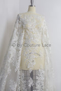 Schwerer Handperlen Spitzenstoff Off-White/ wunderschöner Braut Spitzenstoff/ Spitze mit Perlen für Hochzeitskleid// L18-220