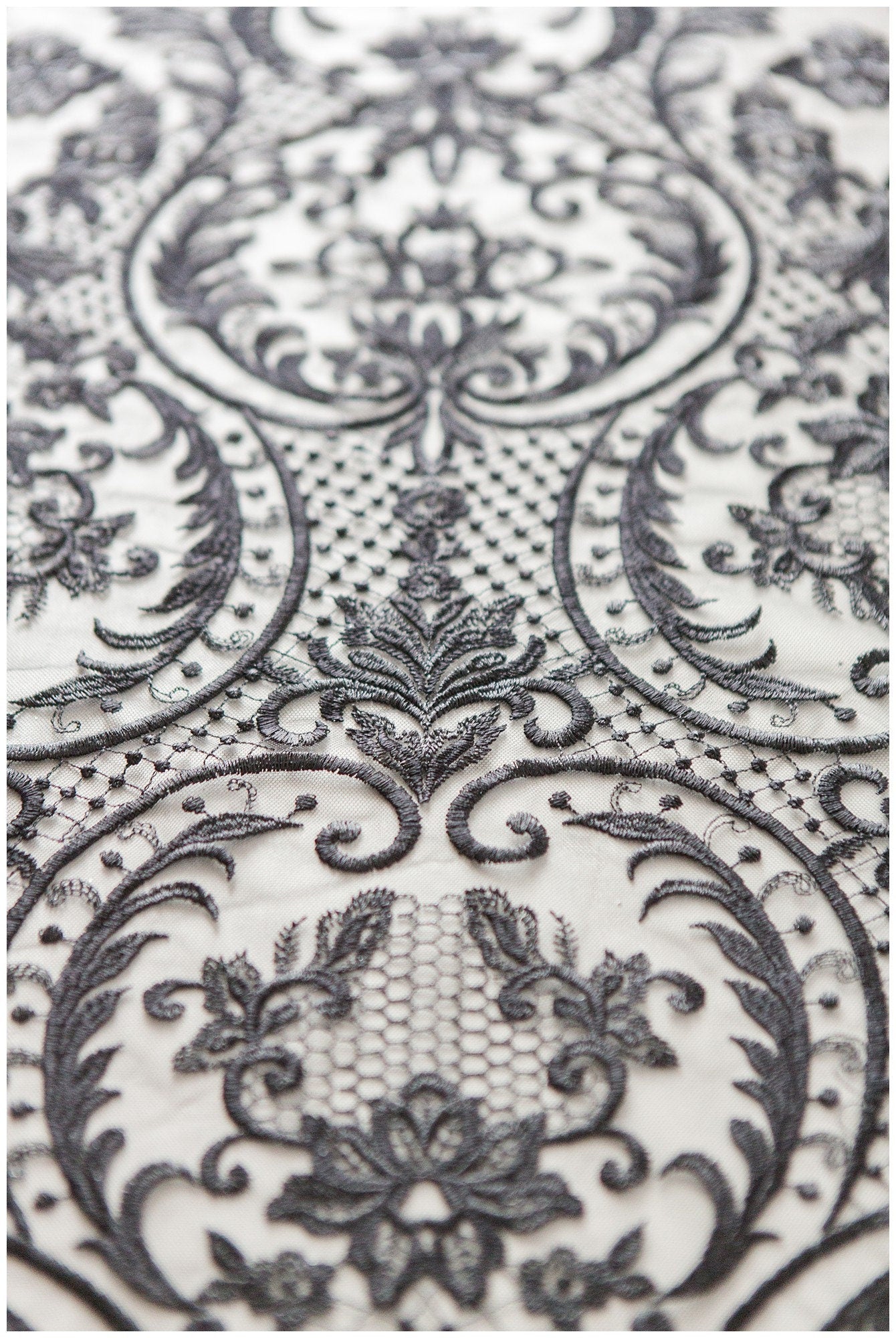 schwarze Braut Spitze/ schwarze florale Spitze/ florale Couture Spitze/ schwarze Spitzen Stickerei // L18-192