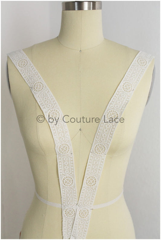 Soft embroidered lace trim off-white/ Boho wedding dress lace trim/ Bridal lace trim/ Veil lace// T19-066