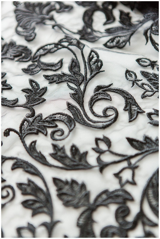 BLACK lace trim for evening dress, embroidered lace trim black, soft lace trim, lace trim for black veil// T17-063