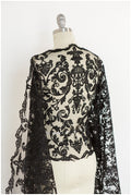 BLACK lace trim for evening dress, embroidered lace trim black, soft lace trim, lace trim for black veil// T17-063