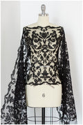 BLACK lace trim for evening dress, embroidered lace trim black, soft lace trim, lace trim for black veil// T17-063